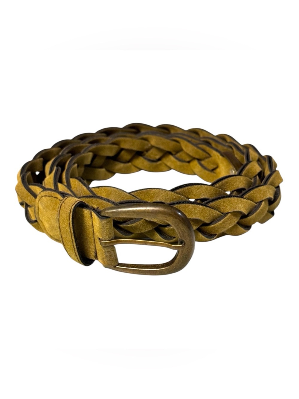 80s Vintage Olive Green Vegan Suede Braided Belt Brass Hardware XS-XL Adjustable